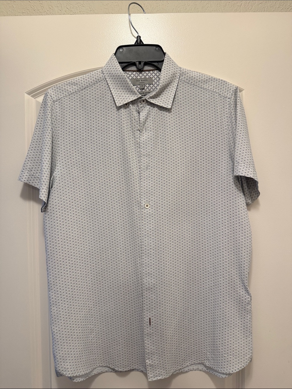 Ted Baker Light Blue Micro-Pattern Short-Sleeve Button-Down Shirt